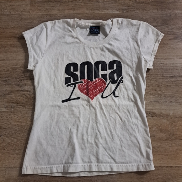 York Tops - YORK 'Soca I Love U' White Graphic Shortsleeves T-Shirt Heart Black Print Medium